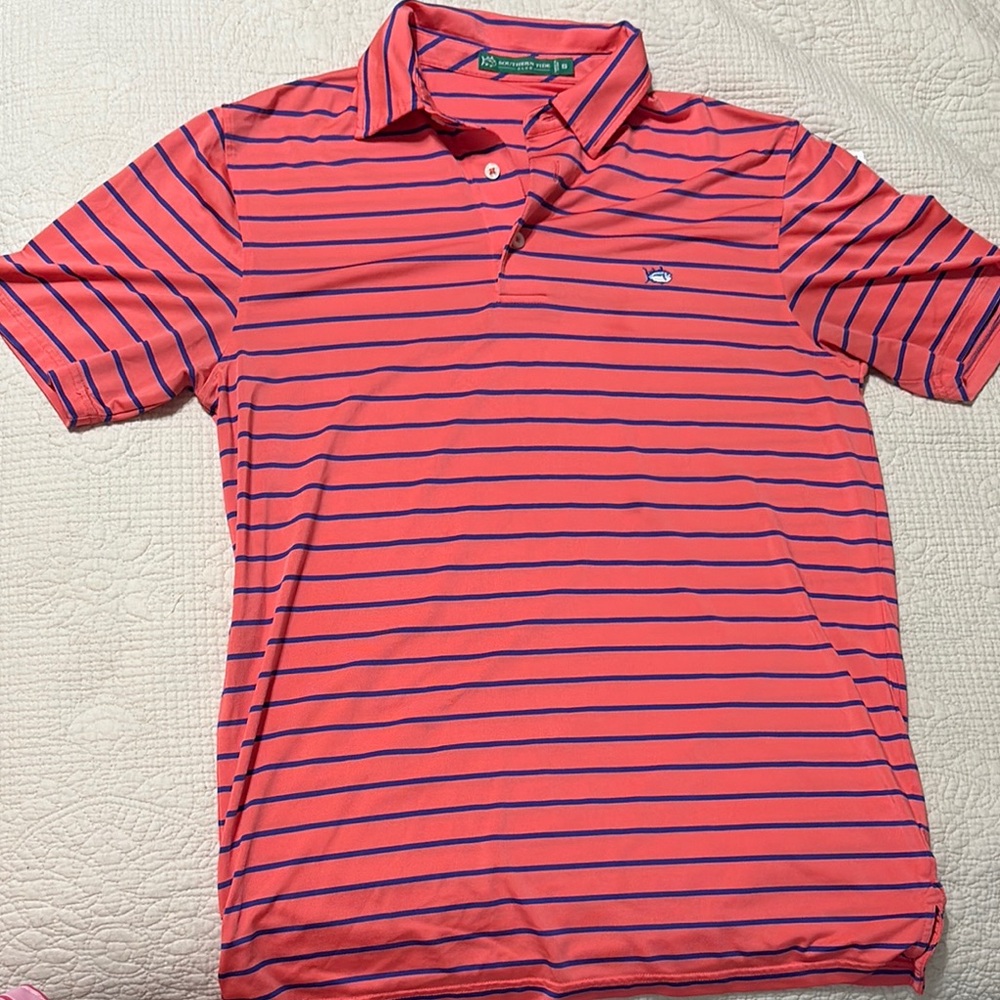 Southern Tide Pink and Blue Polo Shirt Classic Striped Design